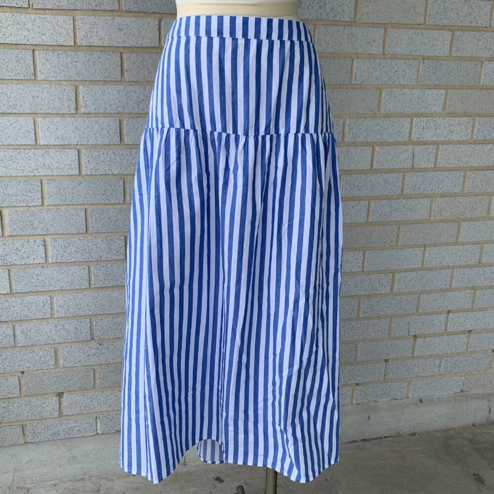 Dropped-Waist Midi Skirt Color: chambray/blue stripe SIZE 2X - Picture 6 of 8